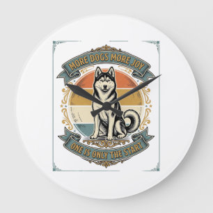 Husky-Hund-Shirt Vintage-Gravur Ein weiterer Hund  Große Wanduhr