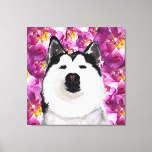 Husky Hund und Rose Single Mauer Leinwanddruck