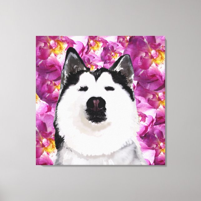 Husky Hund und Rose Single Mauer Leinwanddruck (Vorderseite)
