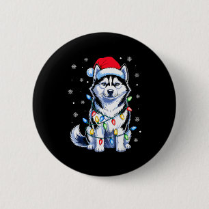 Husky-Hund-Weihnachtslichter-Santa-Hut-Familie-Xma Button