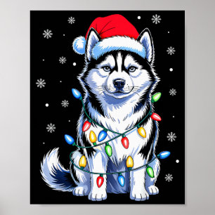 Husky-Hund-Weihnachtslichter-Santa-Hut-Familien-We Poster