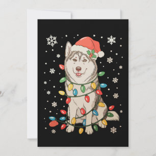 Husky-Hund Weihnachtsmannmütze Weihnachtsbaum Lich Einladung