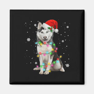 Husky Hund Weihnachtsmannmütze Weihnachtsbaum Weih Magnet