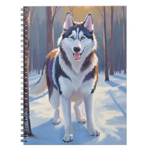 Husky Hund Winter Aquarell Haustiermalerei Notizblock