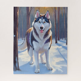 Husky | Hund Winter Aquarell Haustiermalerei Puzzle