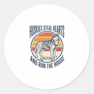 Husky-Hundefan-Vintage-Gravur Lustiger Haustierbes Runder Aufkleber