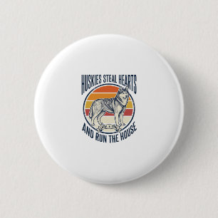 Husky-Hundefreund Vintage-Gravur Lustiger Haustier Button