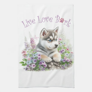 Husky-Hundemama-Blumen Geschirrtuch