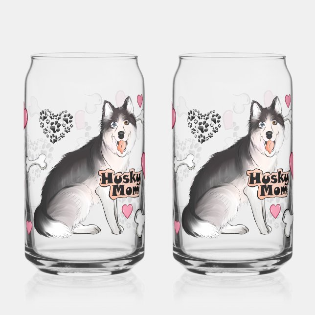 Husky-Hundemama mit Knochen und Herzen Dosenglas (Links)