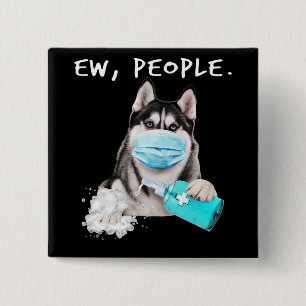 Husky-Husky-Hunde tragen ein Gesichtsmasken-Gesche Button