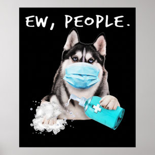 Husky-Husky-Hunde tragen ein Gesichtsmasken-Gesche Poster
