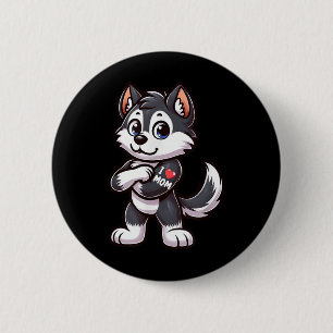 Husky I Liebe Mama Funny Dog Tattoo Button