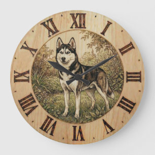 Husky im Frühlingspark Wanduhr