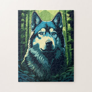Husky im grünen Wald Puzzle