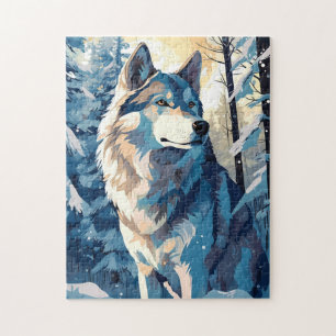 Husky im Winter in einem Schneewald Puzzle