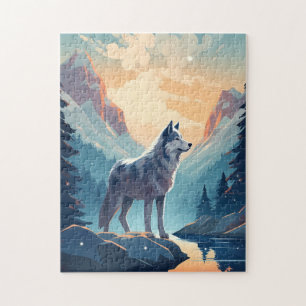 Husky in den schneebedeckten Bergen bei Sonnenunte Puzzle