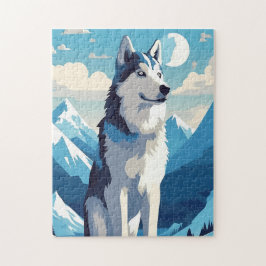 Husky in den schneebedeckten Bergen Puzzle