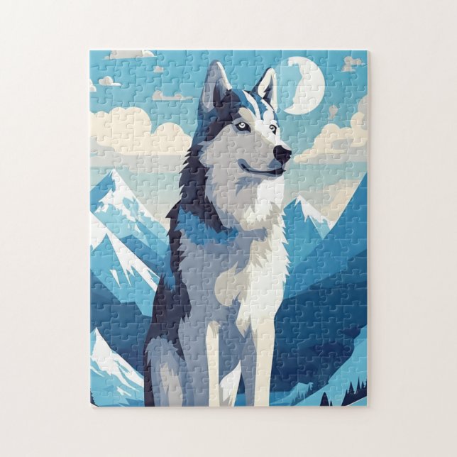Husky in den schneebedeckten Bergen Puzzle (Vertikal)