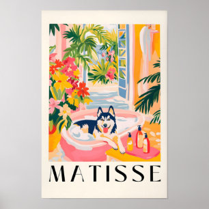 Husky in der Badewanne, Funny Bad Vanity Art, Gesc Poster