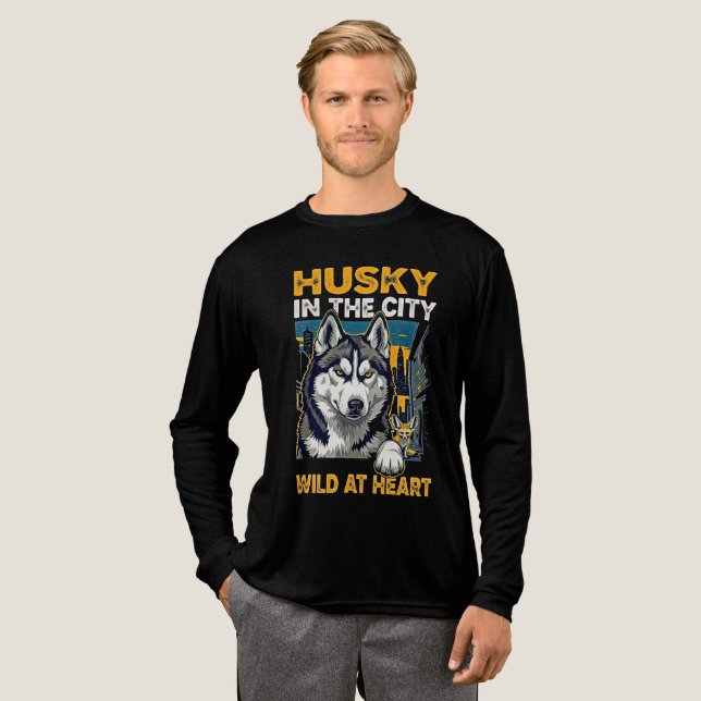 Husky in der Stadt Wild im Herzen Urban Dog Lover Tri-Blend Shirt (Volle Vorderseite)