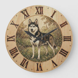Husky in Spring Park Wall Clock Große Wanduhr