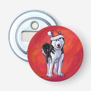 Husky in Weihnachtsmannmütze auf Rot Flaschenöffner