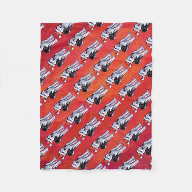 Husky in Weihnachtsmannmütze auf Rot Fleecedecke (Vorderseite)