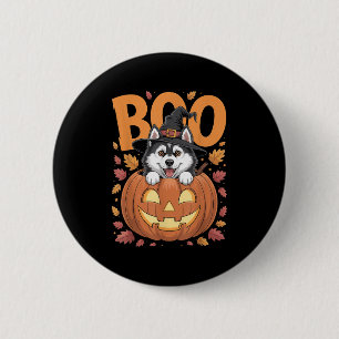 Husky-Kostüm auf Kürbis Halloween Siberian Husky Button