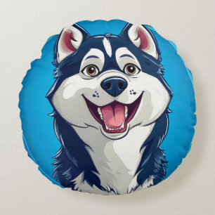Husky-Liebhaber-Geschenk Cartoon-Hund Rundes Kissen