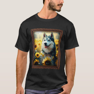 Husky-Malerei Sonnenblume-Blume Mutter Frauen Flor T-Shirt