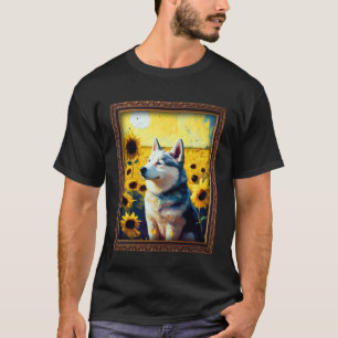 Husky-Malerei Sonnenblume Blume Mutter Frauen Flor T-Shirt