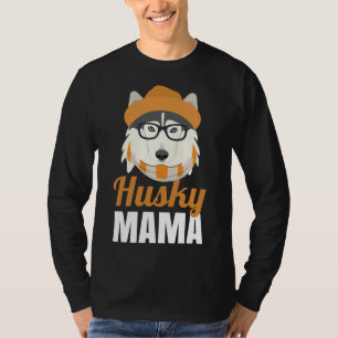 Husky Mama Dog Eigentümer Hat Glasses Scarf Mama T-Shirt