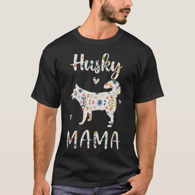 Husky Mama Floral Hund Mama Liebe T-Shirt (Vorderseite)