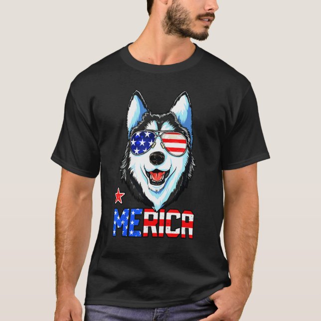 Husky Merica Men American Flag T-Shirt (Vorderseite)