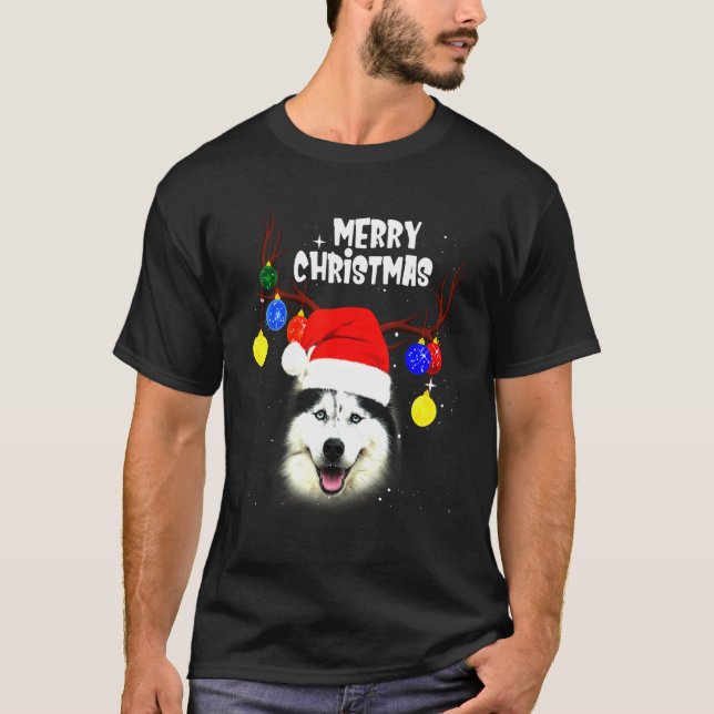 Husky Merry Christmas Dog T-Shirt (Vorderseite)