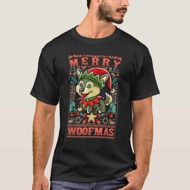 Husky Merry Woofmas Christmas Dog Santa Claus T-Shirt (Vorderseite)