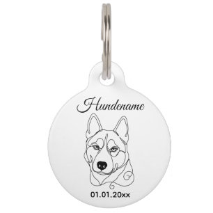 Husky Minimalist Line Art Personalized Tag Haustiermarke