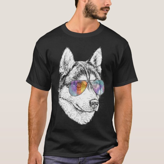 Husky mit Aviatoren T-Shirt (Vorderseite)