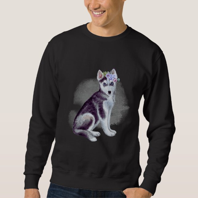 Husky mit Blume Sweatshirt (Vorderseite)