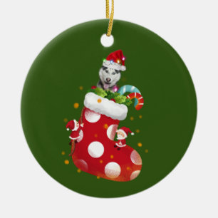 Husky mit Hutsockel Weihnachten Keramik Ornament