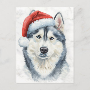 Husky mit Santa-Mütze Wasserfarbe Weihnachten
