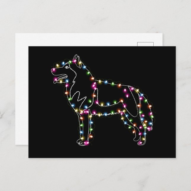 Husky mit Weihnachts-Licht Husky Lover frohe Weihn Postkarte (Vorne/Hinten)