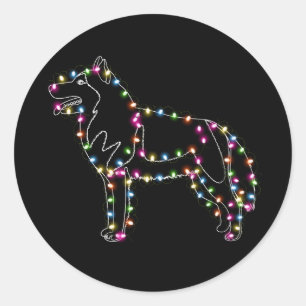 Husky mit Weihnachts-Licht Husky Lover frohe Weihn Runder Aufkleber