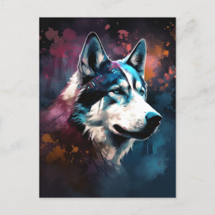 Husky Moderne Abstrakte Dog Malerei Art Postkarte