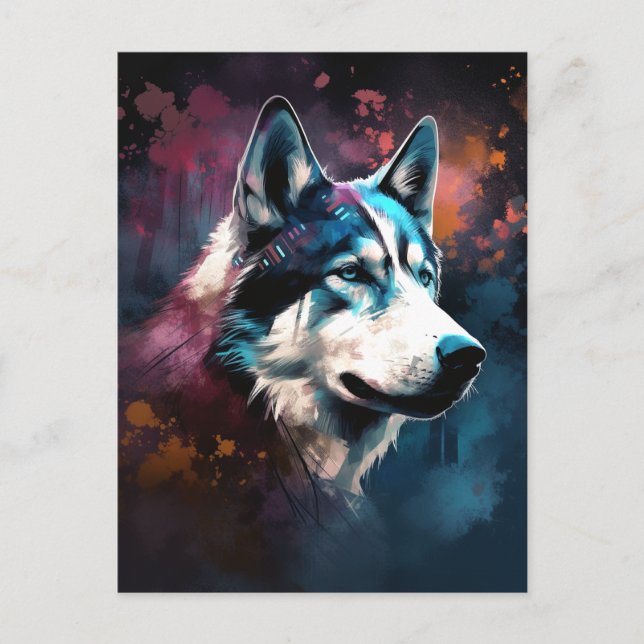 Husky Moderne Abstrakte Dog Malerei Art Postkarte (Vorderseite)