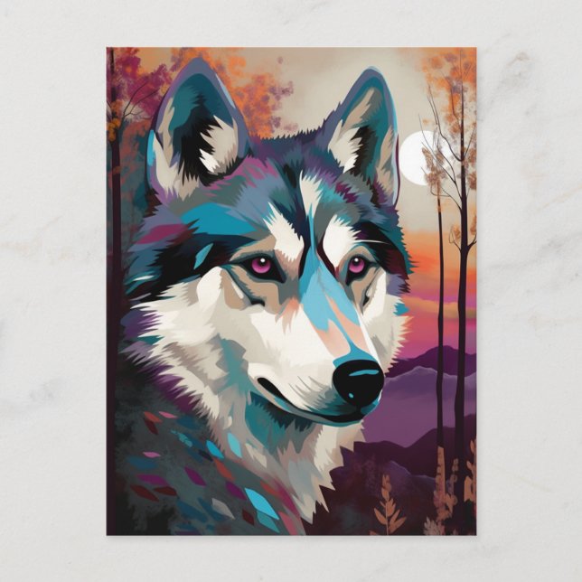 Husky Moderne Abstrakte Dog Malerei Art Postkarte (Vorderseite)