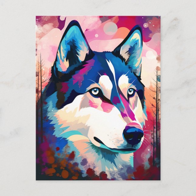 Husky Moderne Abstrakte Dog Malerei Art Postkarte (Vorderseite)