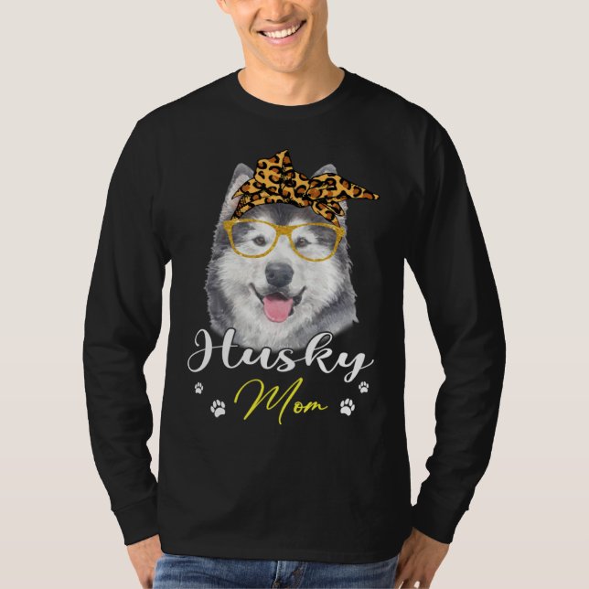Husky Mom Leopard Print Dog T-Shirt (Vorderseite)