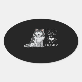 Husky | Nur ein Mädchen, das ihren Husky-Hund Lieb Ovaler Aufkleber