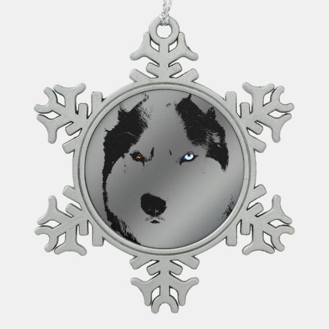 Husky-Ornament Dekoration Schneeflocken Zinn-Ornament (Vorderseite)